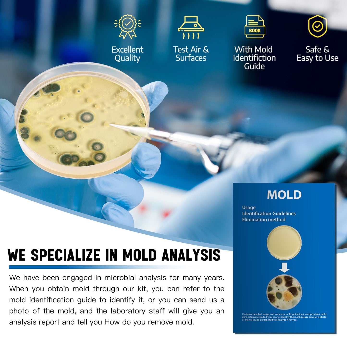 Mold Test Kit for Home -DIY Mold Testing Kit with 6 Individual Tests-Black Mold Detector-Indoor Air Quality Tester-Mold Identification Guide-Free Lab Analysis-Fast and Reliable Mold Detector at Home