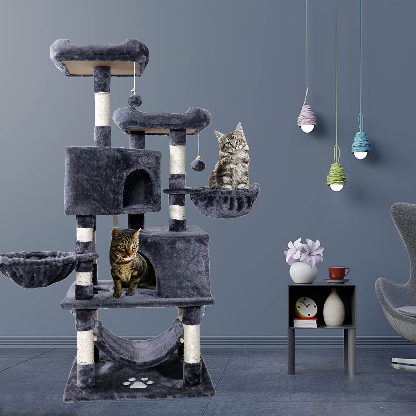 NEGTTE Cat Tree for Indoor Cats- Multi-Level Cat Tree for Big Cats -Cat Condo Big - Cat Climbing Tower-Pet Play House