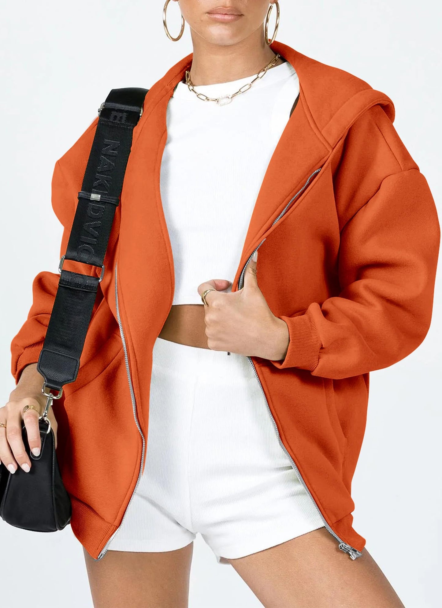 PRETTYGARDEN Women's 2025 Zip Up Y2K Hoodies Casual Long Sleeve Sweatshirts Fall Spring Track Jackets with Pockets (Orange,Large)