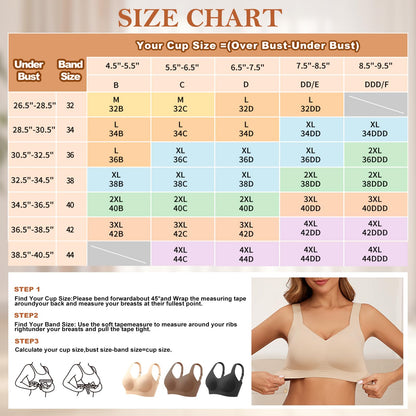 PoseFree Wireless Bras for Women Full Coverage Bra Full Support and Lift No Underwire Back Smoothing Bralette Everyday Bra (Nude,XL)