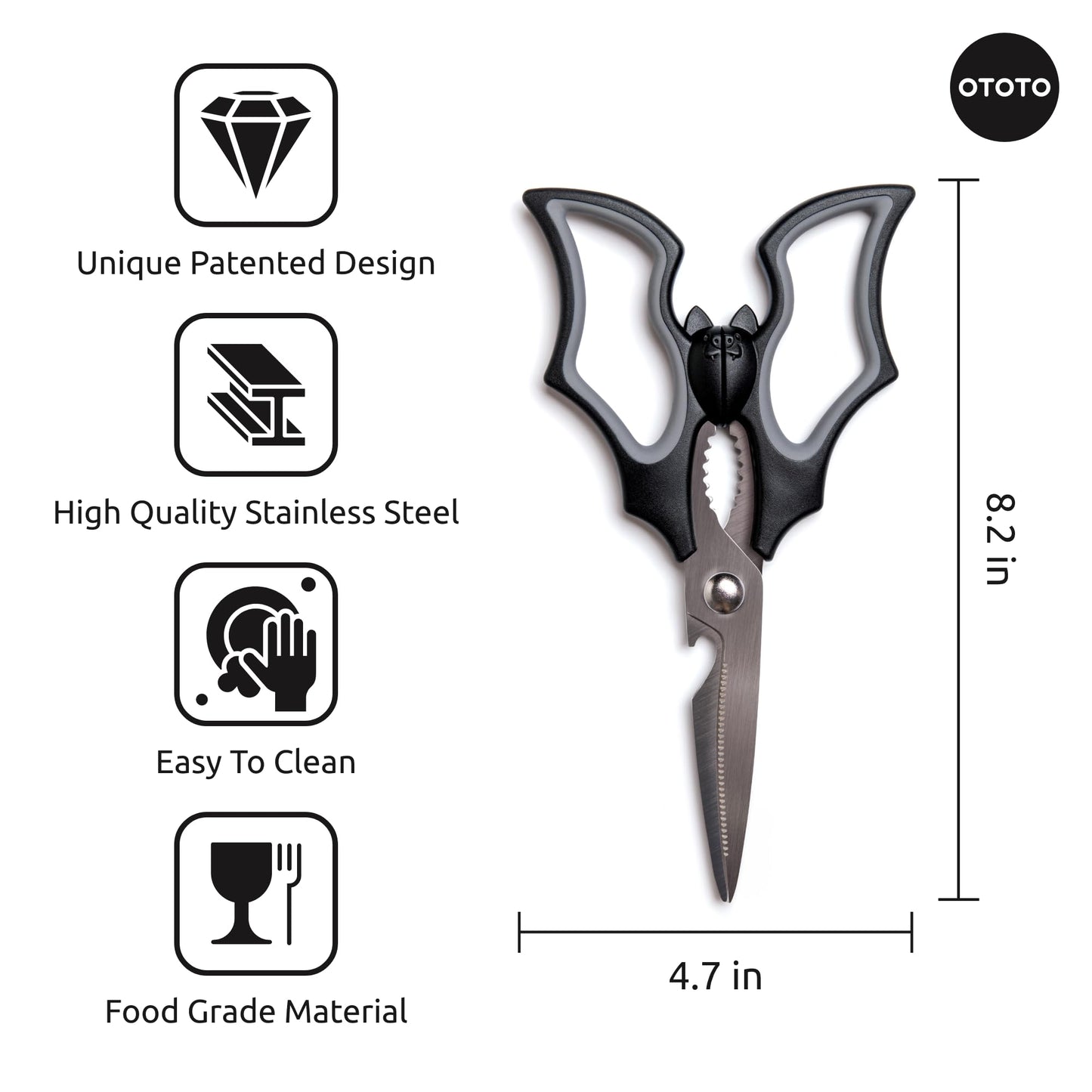 OTOTO Elizabat Kitchen Scissors - Halloween Goth Cute Bat Kitchen Shears, Gothic Scissors Utensils - Spooky Bats Halloween Gifts, Cute Gadgets
