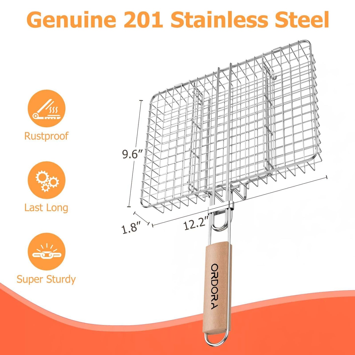 ORDORA Grill Basket, Fish Grill Basket, Rustproof Stainless Steel BBQ Grilling Basket for Meat,Steak etc, Grill Accessories,Grilling Gifts for Men Dad