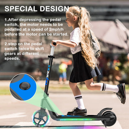 LINGTENG Electric Scooter for Kids Age of 6-9, Kick-Start Boost Scooter with Adjustable Speed and Height, Flash Wheel & Deck Lights