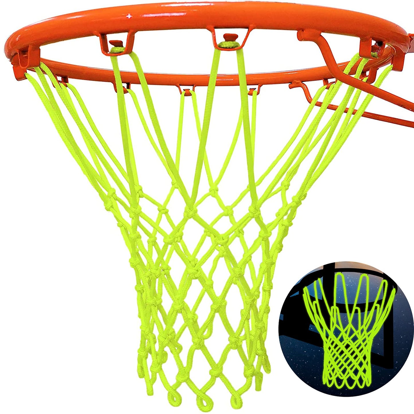 NEIJIANG Glow Basketball Net, Nightlight Basketball Net Luminous Outdoor Portable Sun Powered Sport Nylon (Yellowish Green)
