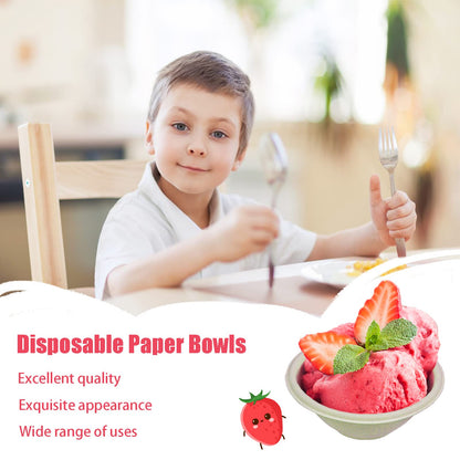 100 Pack 8oz Compostable Paper Bowls,Heavy-Duty Disposable Natural Bagasse Bowls,Biodegradable Soup Bowls,Eco-Friendly,Heat Resistant,for Ice Cream,Salad,Soup,Snack,Dessert,Pasta,Hot or Cold Use