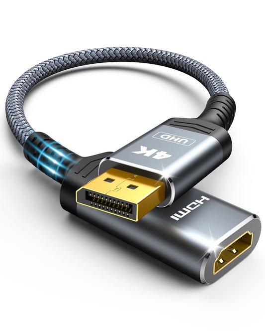 Highwings 4K Display Port to HDMI Adapter, Uni-Directional DP 1.2 Computer to HDMI 2.0 Screen, Display Port to HDMI Adapter (Male to Female), SR Anti-Break, No Latch, for Dell HP AMD NVIDIA, Passive