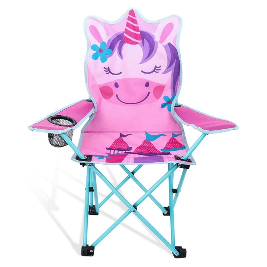 KABOER Kids Outdoor Folding Lawn and Camping Chair with Cup Holder and Carrying Bag, Children's Camping Chairs for Outdoor Beach Travel (Pink Unicorn)