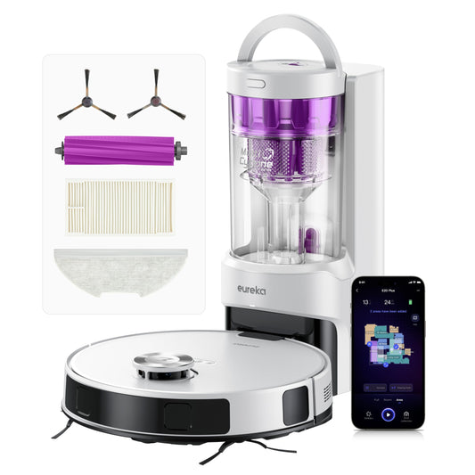 Eureka E20 Plus Robot Vacuum with Bagless Self Emptying Station, Robotic Vacuum and Mop Combo, 45-Day Capacity, Upgraded 8000Pa Suction and Anti Hair-Tangling Brush, LiDAR Navigation, App Control