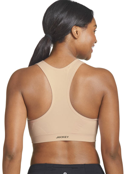 Jockey Women's Bras Mid Impact Zip Front Sports Bra, Nude, s
