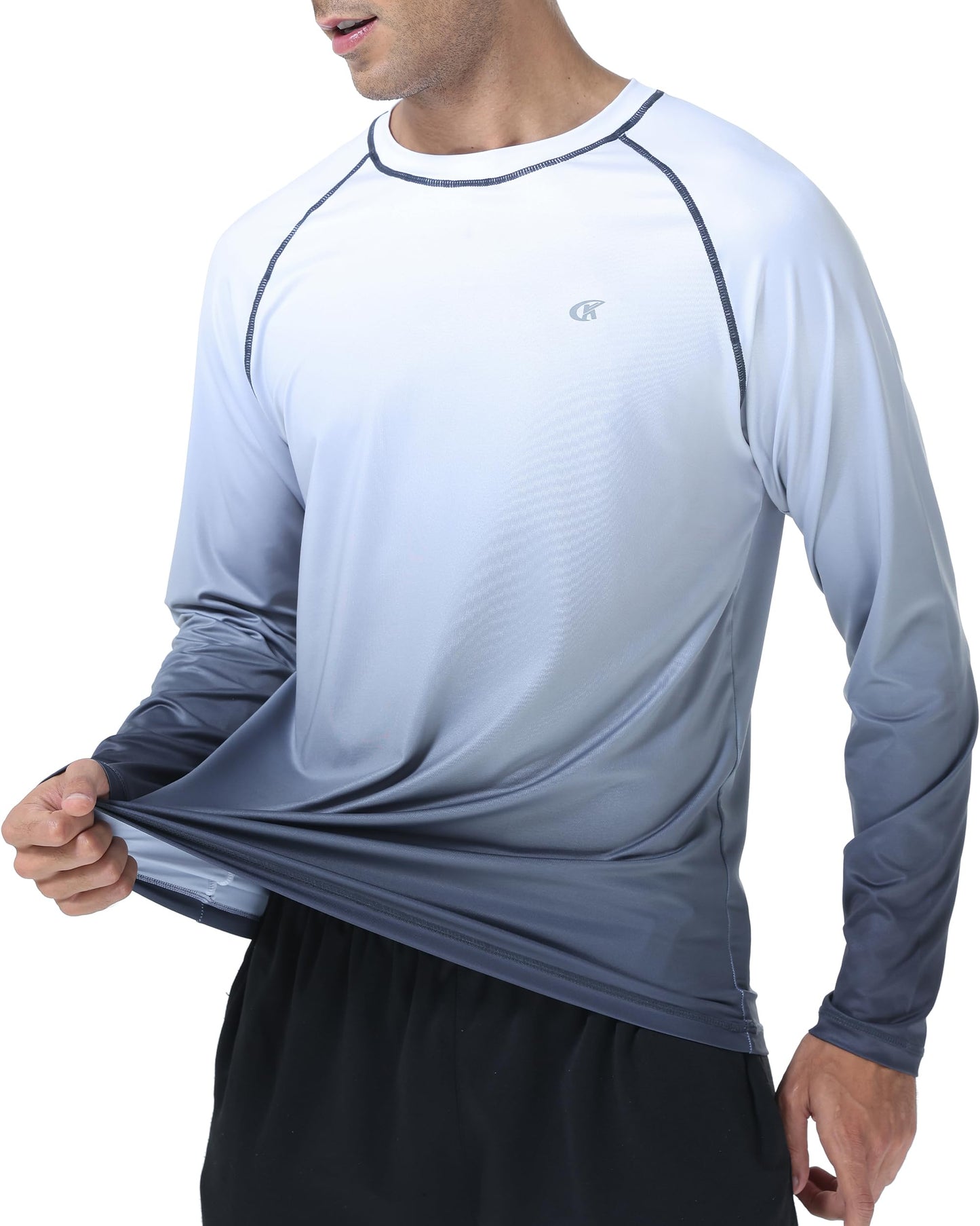 Satankud Men's Long Sleeve Swim Shirts Rashguard UPF 50+ UV Sun Protection Shirt Athletic Workout Running Hiking T-Shirt Swimwear (White Gradient Grey,X-Large)