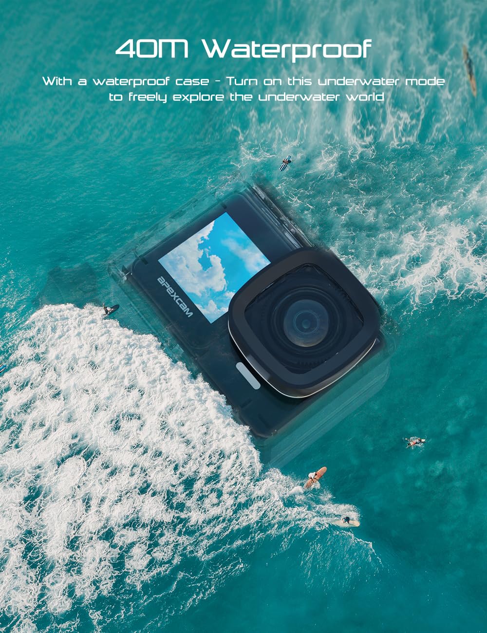 Action Cameras 4K 40M Waterproof Underwater Camera for Snorkeling, EIS Camcorder WiFi 170 Wide Angle Dual Screen Vlog Camera Sports Body Cam Mini(Charger, Remote Control and Helmet Accessories)