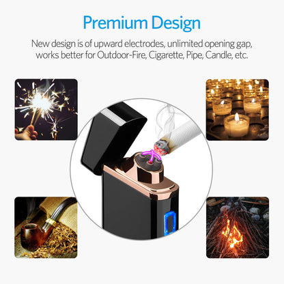 Lighter, Electric Arc Lighter USB Rechargeable Windproof Flameless Lighter Plasma Lighter with Battery Indicator (Upgraded) for Fire, Cigarette, Candle - Outdoors Indoors