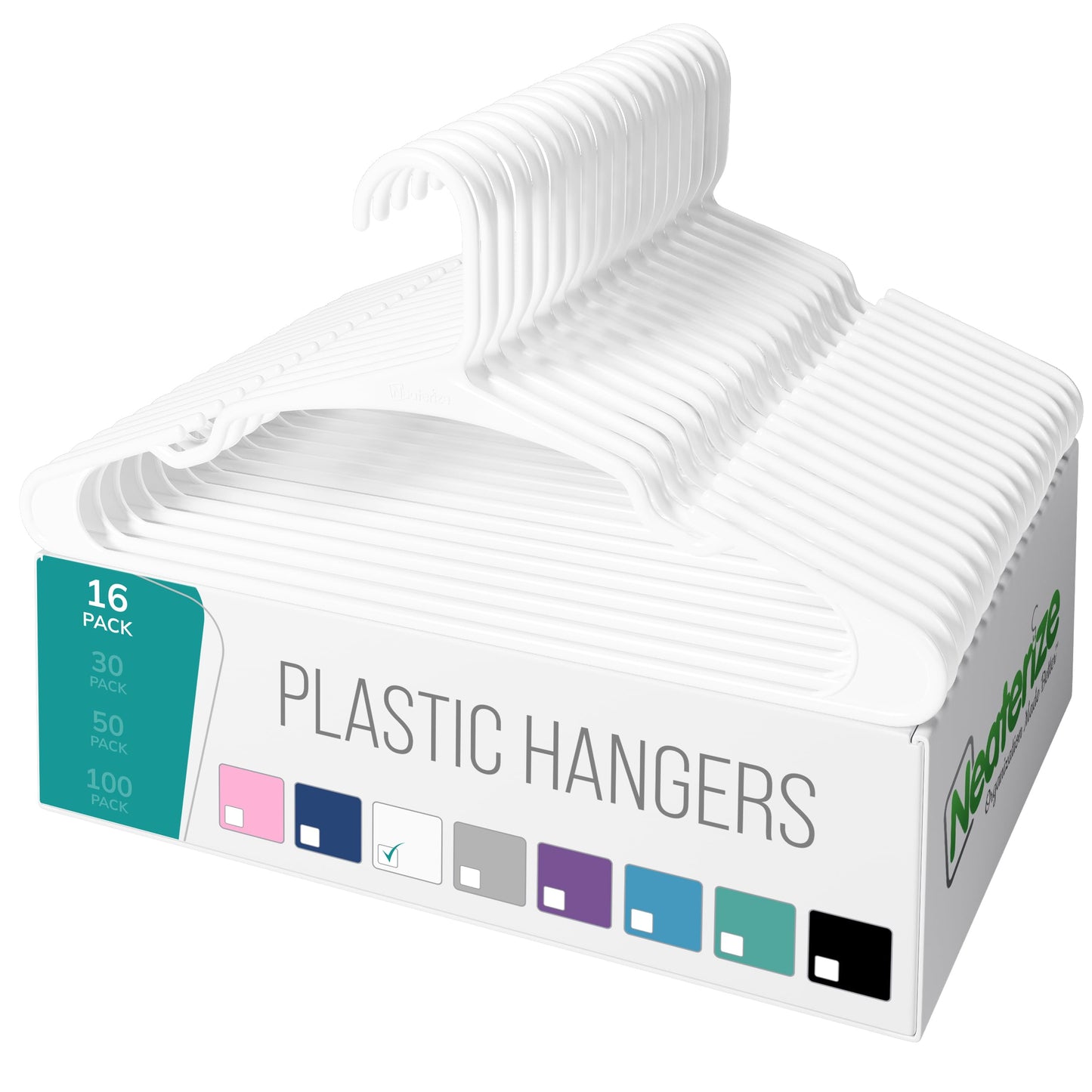 NEATERIZE Clothes Hangers 16 Pack White - Plastic Hangers - Ganchos Colgar Ropa
