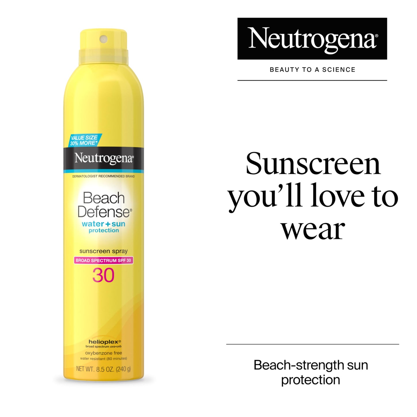 Neutrogena Beach Defense Sunscreen Spray SPF 30, Hawaii Reef Act 104 Compliant, Octinoxate & Oxybenzone Free, Broad Spectrum, Fast Absorbing & Lightweight, Face and Body Sunscreen, 8.5 Oz