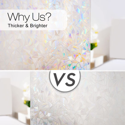 rabbitgoo Window Privacy Film Rainbow Film Decorative Window Sticker, 3D Static Stained Glass Cling Tint for Home Heat Control Non-Adhesive, 17.5 x 78.7 inches