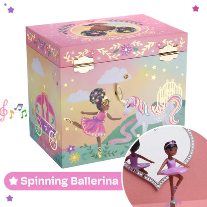 Jewelkeeper Jewelry Box for Girls - 2-Drawer Music Box with Little Queen Ballerina Dancing to Swan Lake, Cute Pink Design, Keepsake Storage for Treasured Accessories - 6.75 x 5.25 x 6 inches