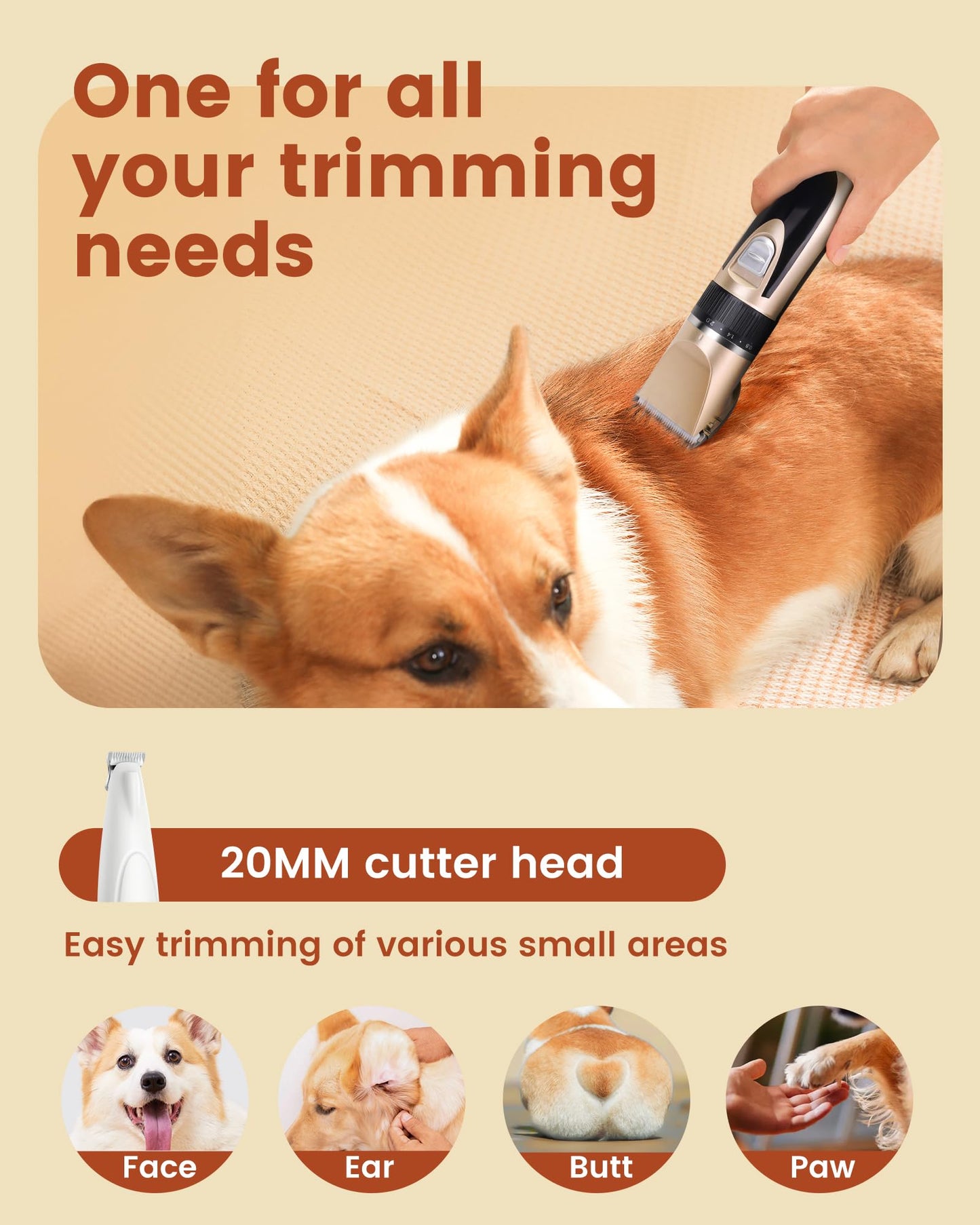 PAPMINI 2 in 1 Dog Grooming Kit, Low Noise Rechargeable Dog Clippers for Grooming, Cordless Dog Grooming Clippers and Dog Paw Trimmer, Dog Shavers for Grooming Small Dogs Cats Animals