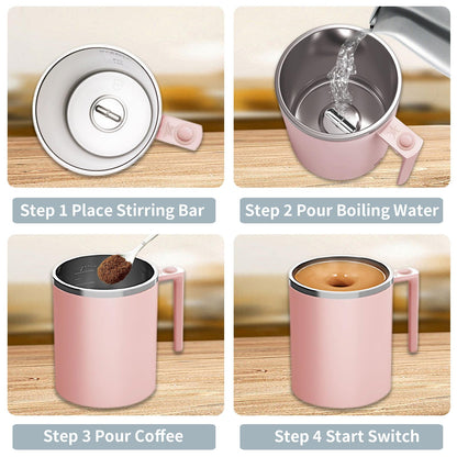 FOXNSK Self Stirring Coffee Mug 12.2 oz, Electric Mixing Cup with Magnetic Stirrer & Anti-Sedimentation, Rechargeable Travel Mug for Coffee, Milk, Hot Cocoa (Pink)