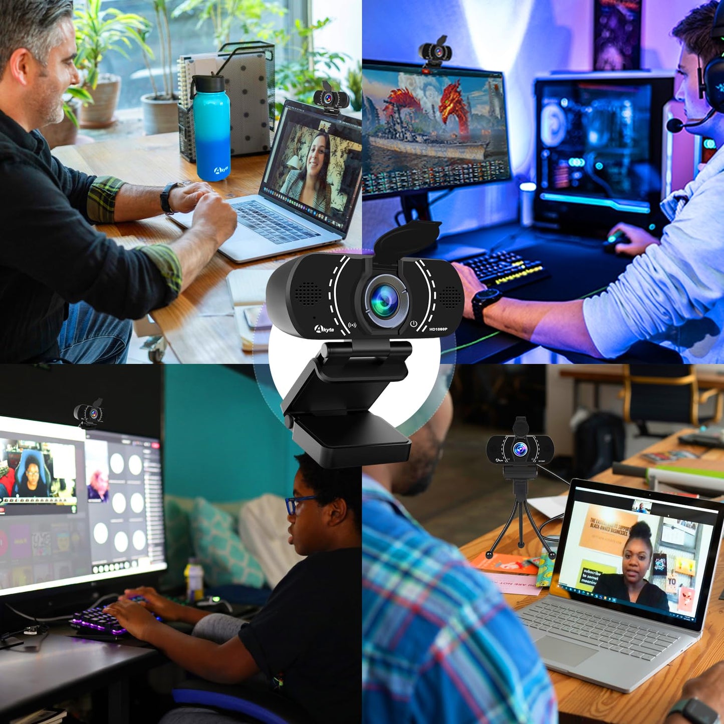 Akyta Webcam, 1080p Webcam for pc,with Noise-Canceling Microphone/Privacy Cover,Wide Angle 110°, Plug and Play USB Web Camera for Desktop Computer PC Laptop Mac Video Calling/Streaming/Zoom Conference