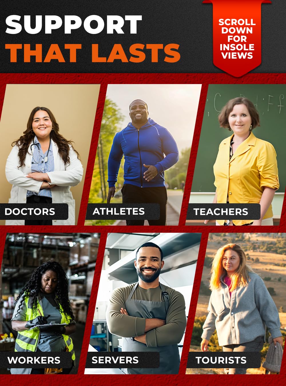 220+ lbs Plantar Fasciitis High Arch Support Insoles Men Women - Orthotic Shoe Inserts - Boot Work Shoe Insole (L, Black)