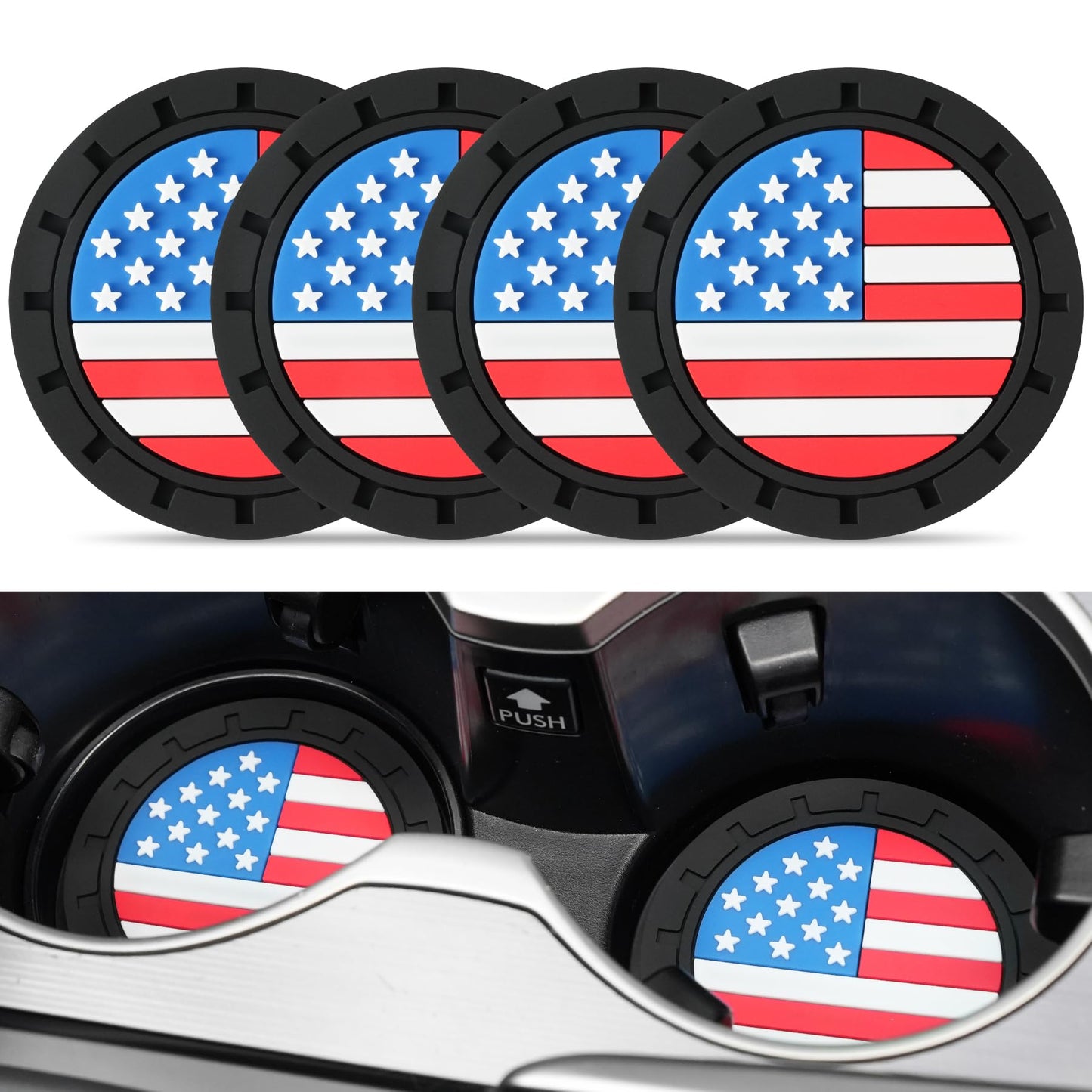 JUSTTOP Car Cup Holder Coaster,American Flag Non-Slip Insert Car Cup Coaster,Car Accessories Interior for Women and Man,4 Pack Multicolour