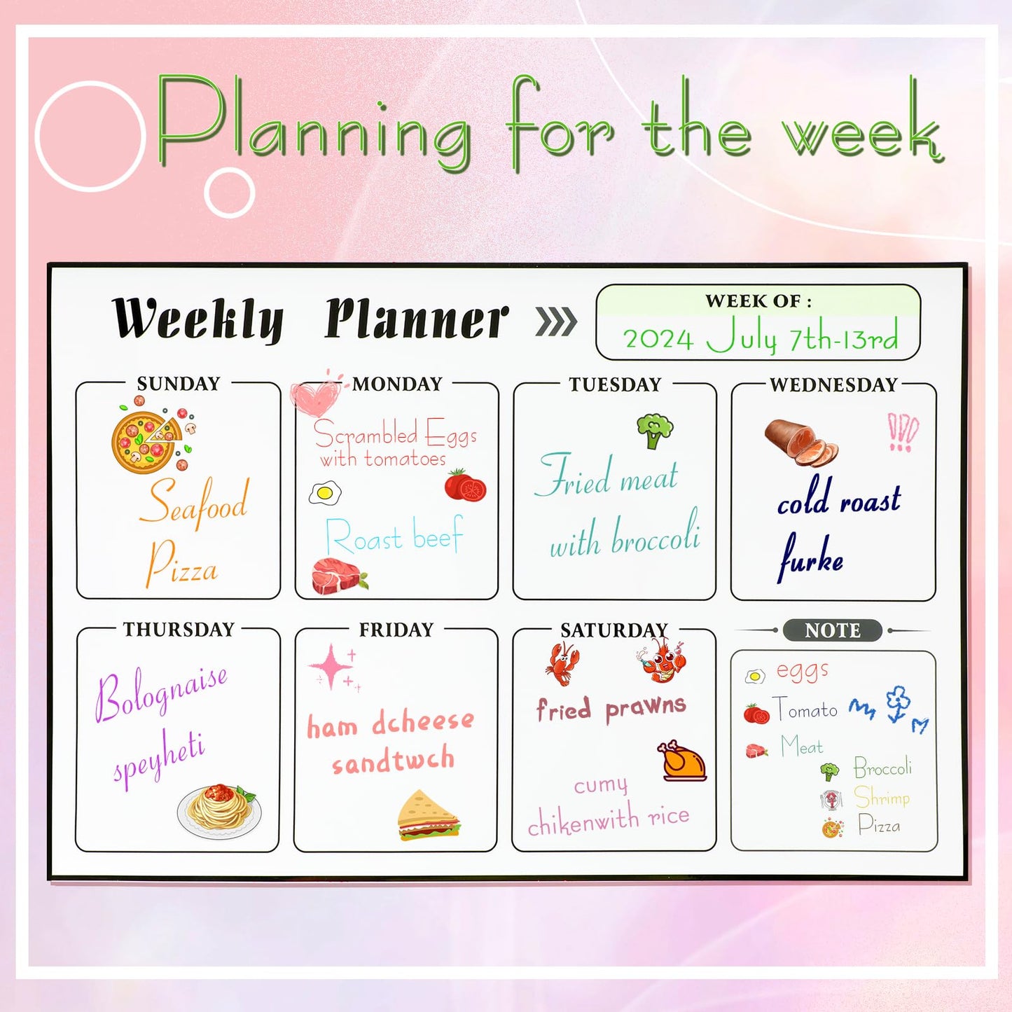 Meal Planner Magnetic Menu Board for Kitchen Fridge Planning Board Meal Planner for Fridge Weekly Meal Planner Dry Erase Calendar for Fridge Magnetic Calendar Fridge Calendar Magnet