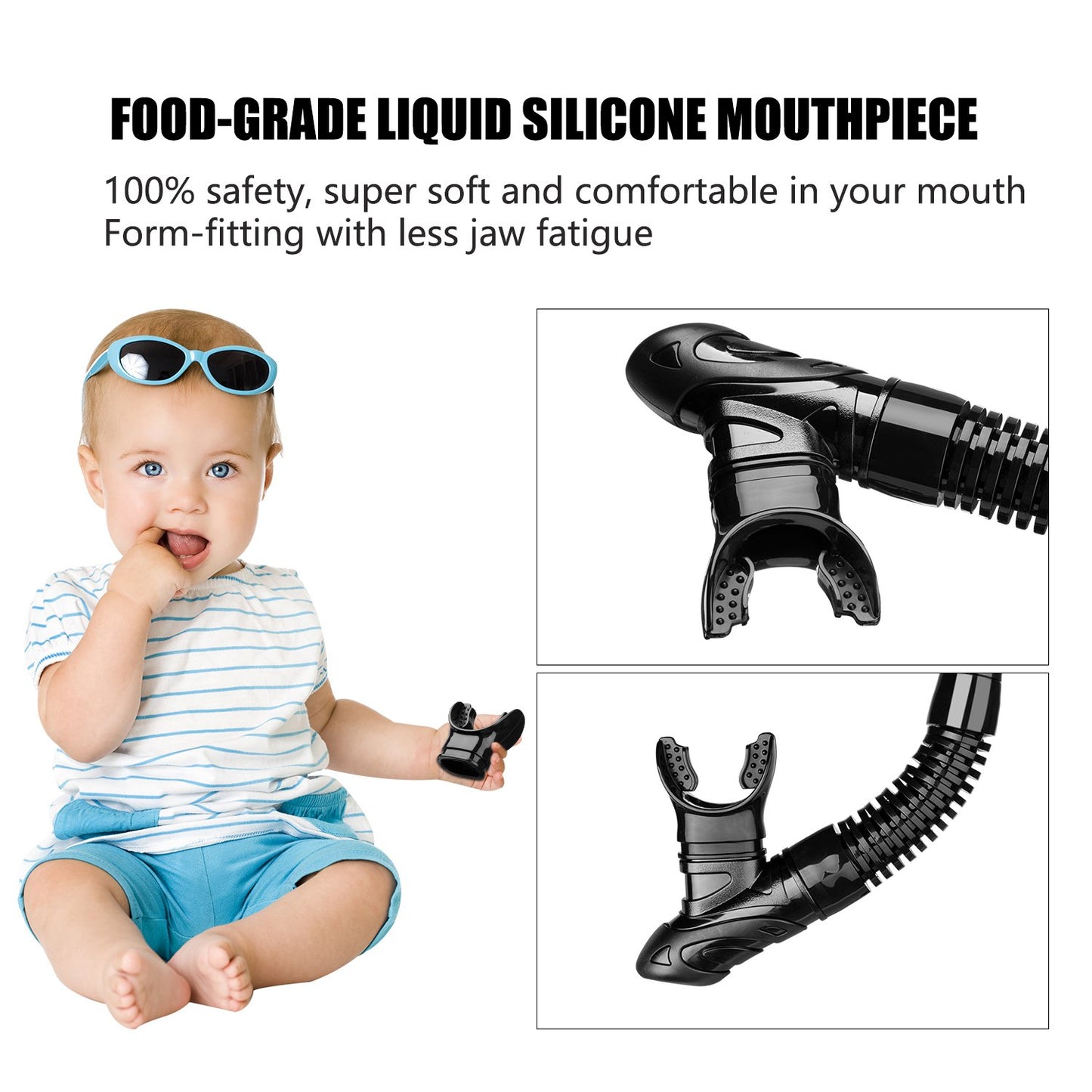 Aegend Dry Snorkel, Easy-Breath Free Diving Snorkel for Snorkeling Scuba Diving Freediving Swimming, with Top Dry Valve and Food-Grade Silicone Mouthpiece for Adult Youth, Black