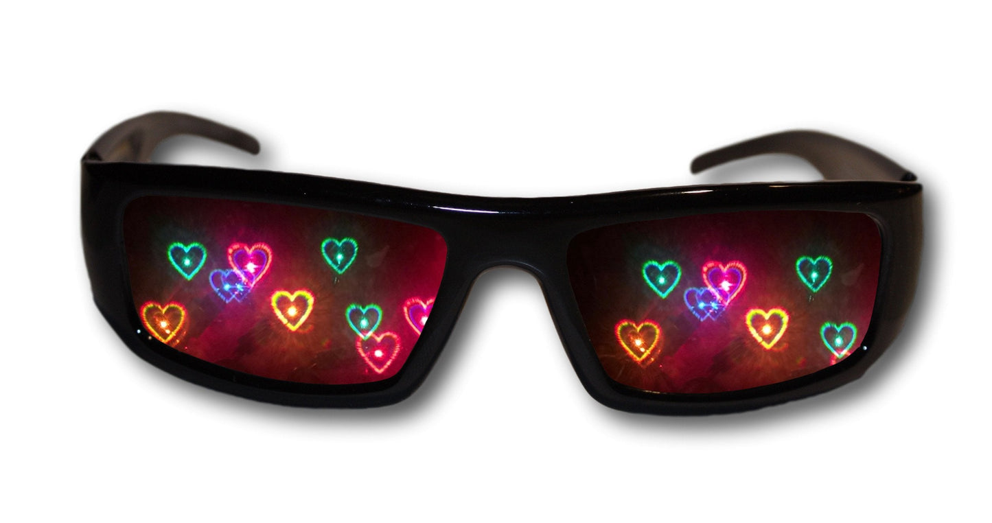 Alternative Imagination Diffraction Heart Glasses - See Hearts at a Rave, Holiday Light Show, Music Festival - Black Frame, Sport Style, Unisex