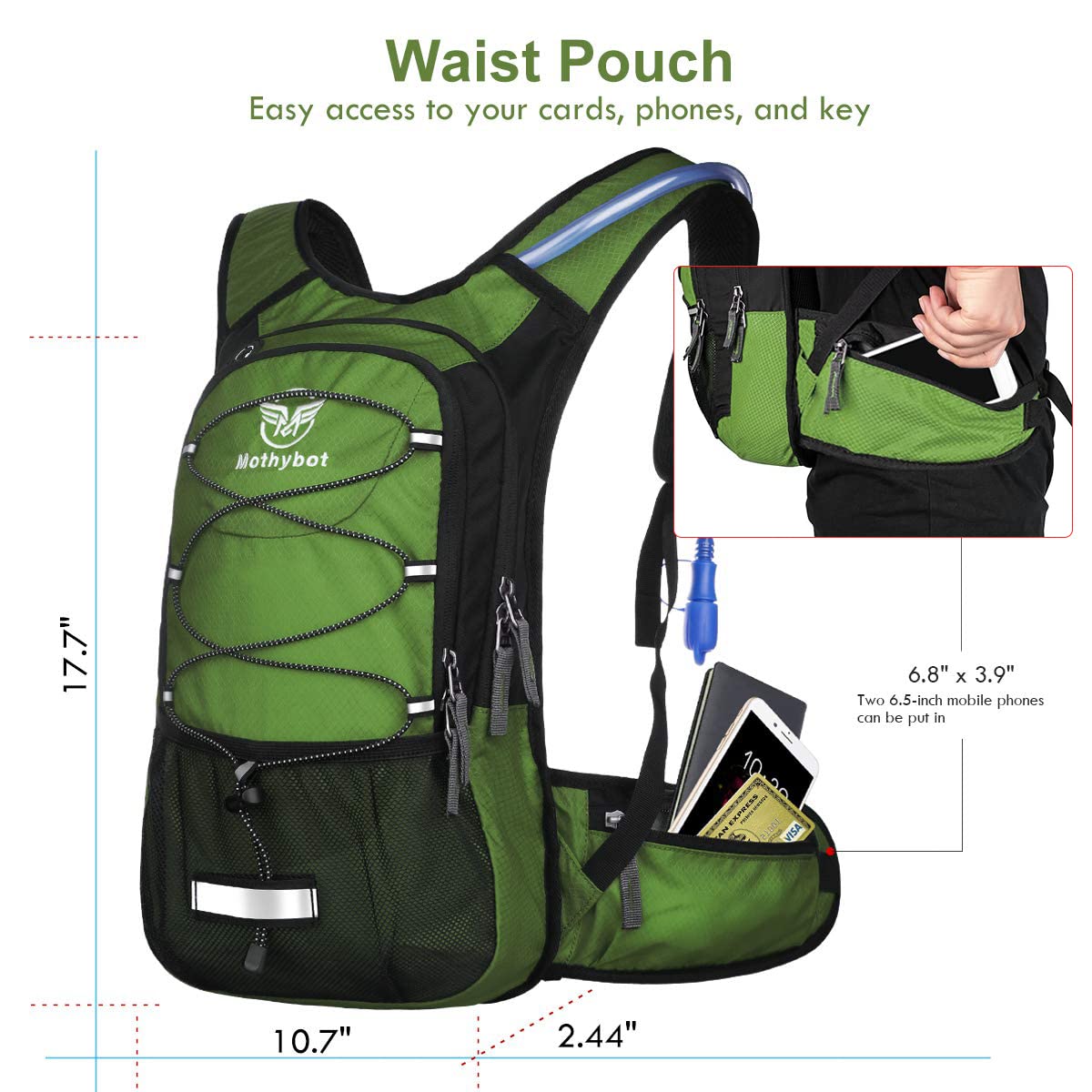 Mothybot Hydration Backpack, Insulated Hydration Pack with 2L Water Bladder & Large Storage, Ultralight Hiking Backpack for Men, Women for Running, Cycling, Camping - Keep Liquid Cool up to 5 Hours