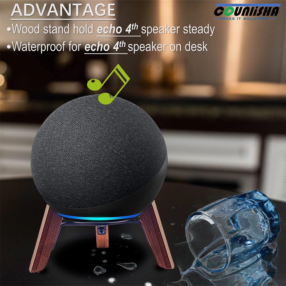 Real Wood Stand for Echo (4th Gen) Speaker (2020),Tripod Holder Accessories Protect Alexa Speaker for Sound Better,Secure Stable Wooden Mount with Metal Frame for Echo Newest Model 2024 (Walnut)