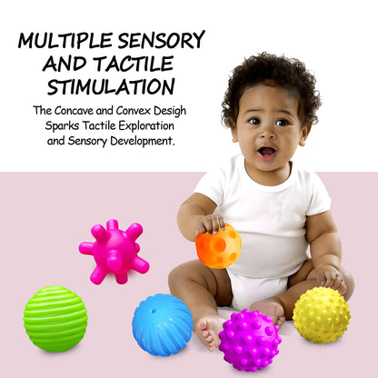 ROHSCE Baby Textured Multi Sensory Toys Massage Ball Gift Set BPA Free for Toddlers 1-3 Soft Balls Montessori Infant Baby Toys 6 to 12 Months 6 Pack
