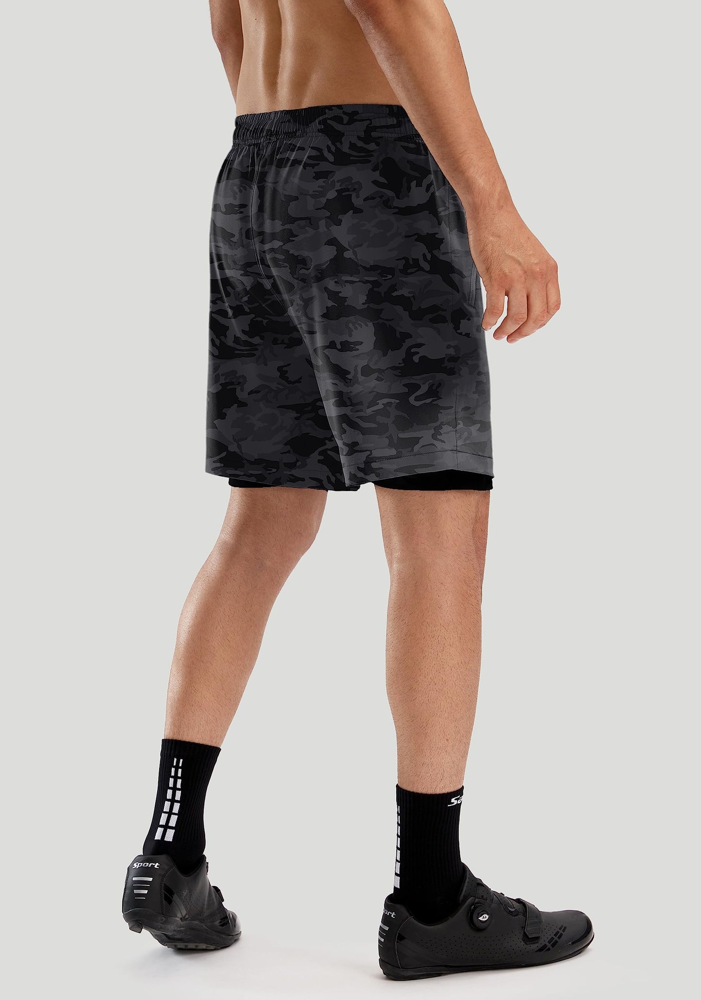 Men's Mountain Bike Shorts 3D Padded Loose-fit Biking Riding Cycling Bicycle Biker Cycle Padding Shorts for Men Zipper Pockets(Camo Black,L)