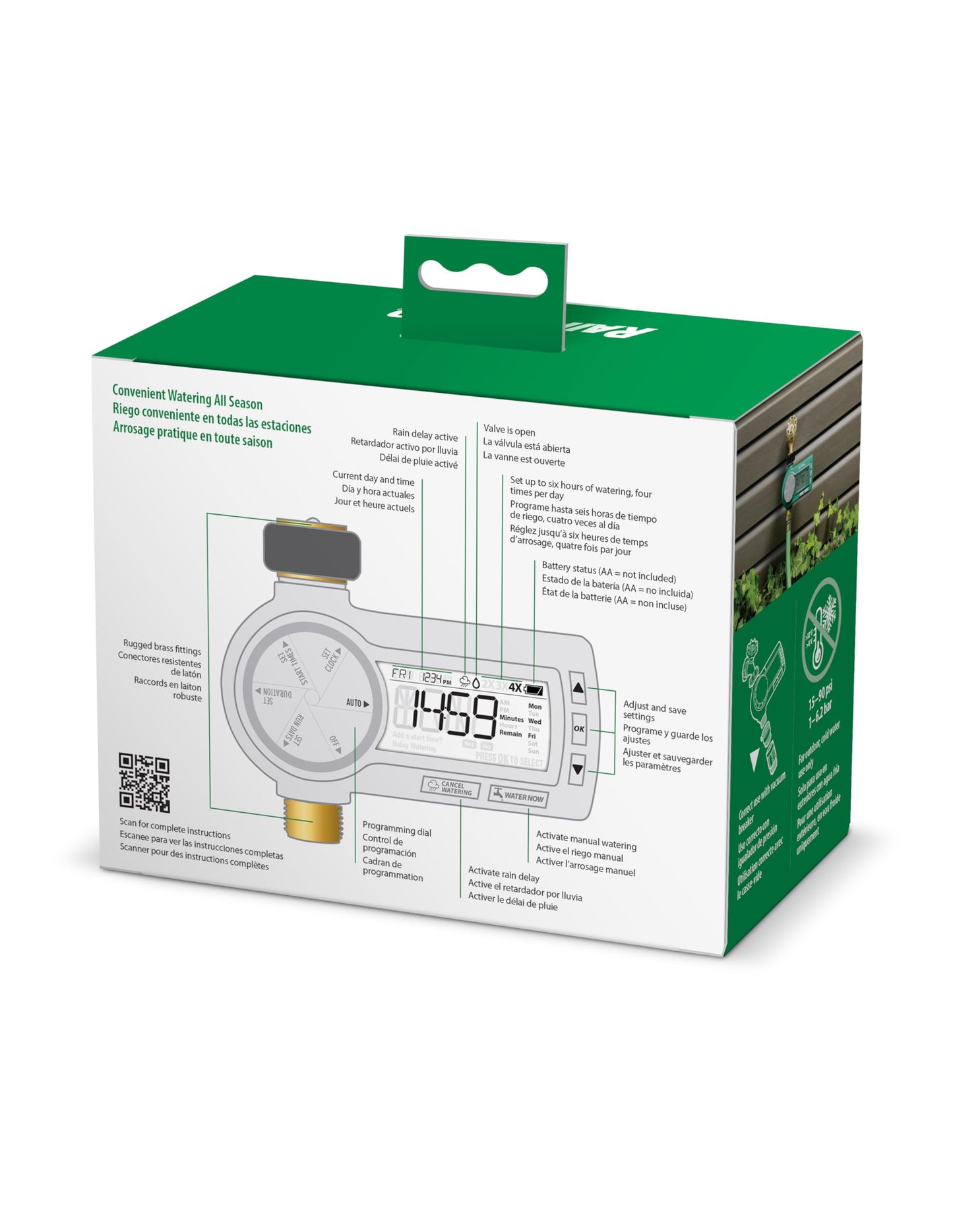 Rain Bird 1ZEHTMRP Premium Professional Grade Electronic Digital Hose End Timer/Controller, One Zone/Station, Battery Operated, Brass Inlet/Outlet