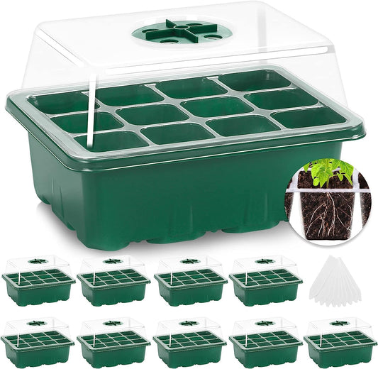 MIXC 10 Packs Seed Starter Tray Seed Starter Kit with Humidity Dome (120 Cells Total Tray) Seed Starting Trays Plant Starter Kit and Base Mini Greenhouse Germination Kit for Seeds Growing Starting