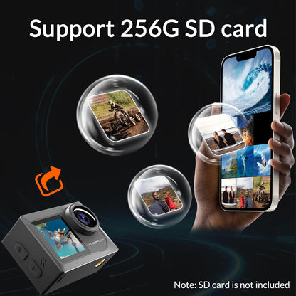 icefox i8 Action Camera with 4K 60FPS 20MP, 5X Zoom, Underwater Waterproof Camera with Optimized EIS, Video & Photo Editing by Snap Pro App, WiFi Remote Control for Diving, Cycling and Vlogging