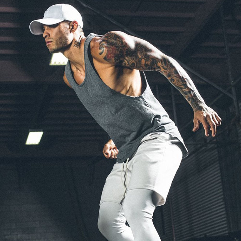 Magiftbox Men's Muscle Gym Workout Stringer Tank Tops Bodybuilding Fitness T-Shirts T01_Dark-Gray_US-L