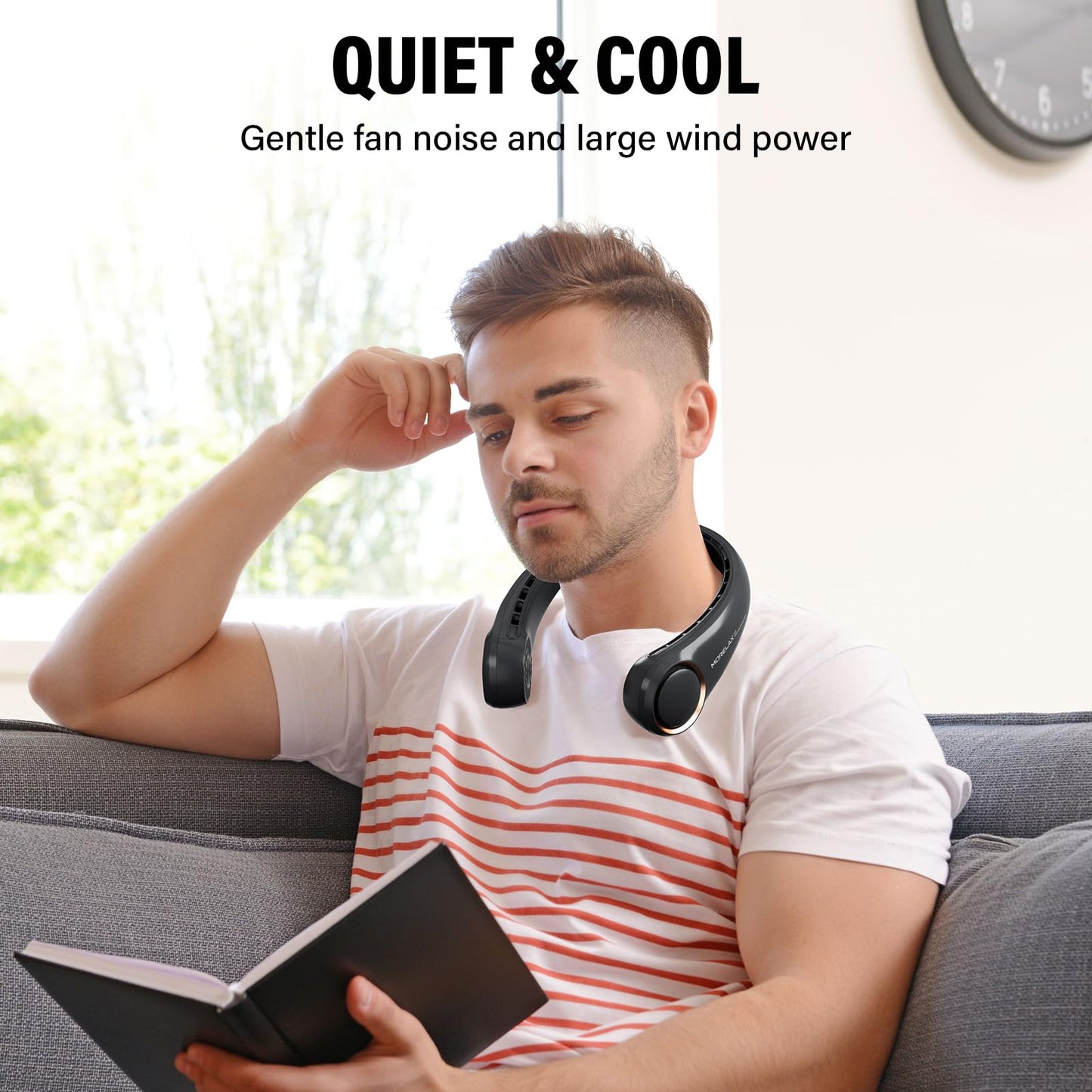 Portable Neck Fan Rechargeable, Personal Neck Cooling Fan, Hands Free Bladeless Fan, Ultra Quiet, 3 Speeds Adjustable Strong Wind, 4000 mAh Battery Operated, Gifts for Men Women Mom Dad(Black), Small