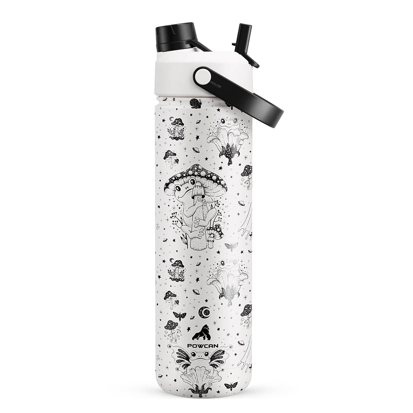 POWCAN 26 oz Insulated Water Bottle with 2-in-1 Straw and Spout Lid, Keep Cold 24H, Leak-Proof, Fits in Car Cup Holder, Stainless Steel Water Bottle for Sports, Travel, Gym, and School (Swamp Doodle)