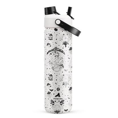 POWCAN 26 oz Insulated Water Bottle with 2-in-1 Straw and Spout Lid, Keep Cold 24H, Leak-Proof, Fits in Car Cup Holder, Stainless Steel Water Bottle for Sports, Travel, Gym, and School (Swamp Doodle)
