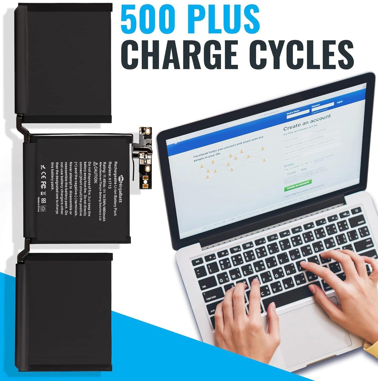 NinjaBatt A1713 A1708 Replacement Battery for MacBook Pro 13-inch A1708 (Late 2016,Mid 2017 Years) - [54.5Wh/11.40V ]