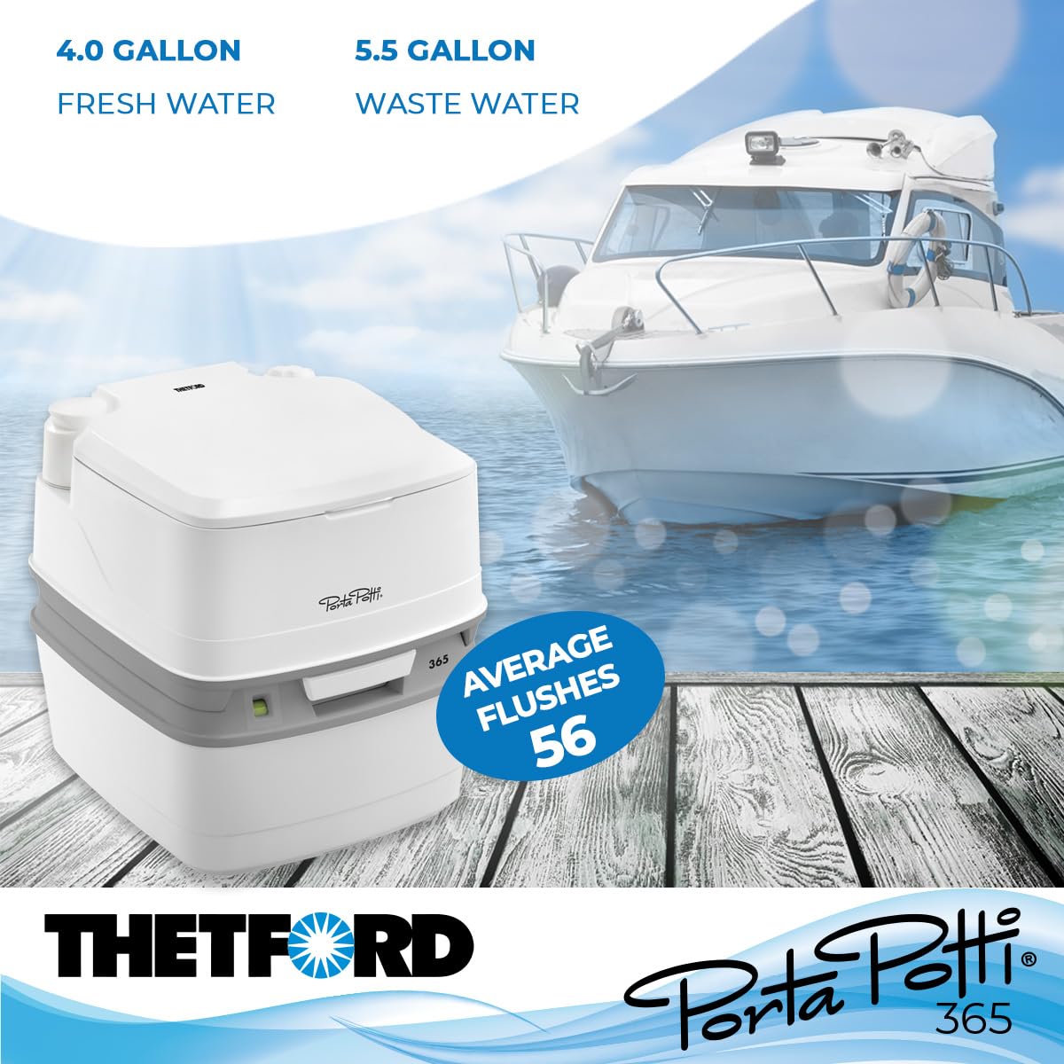Porta Potti Thetford Porta Potti 365 Portable Toilet (for RV, Marine, Camping, Vans, Trucks, Healthcare) 92820, White