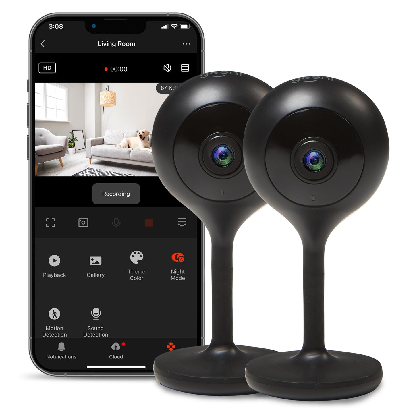 Geeni Look 1080p Indoor Security Camera – 2-Pack Full HD WiFi Indoor Camera with 2-Way Audio, Motion Detection, & Night Vision – Support for Alexa & Google Assistant
