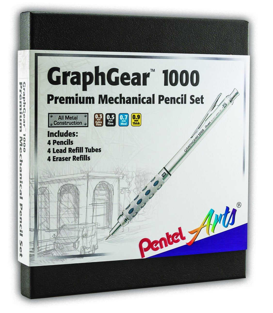 Pentel Arts GraphGear 1000 Mechanical Pencil Premium Gift Set with Refill Leads & Erasers (PG1000BXSET)