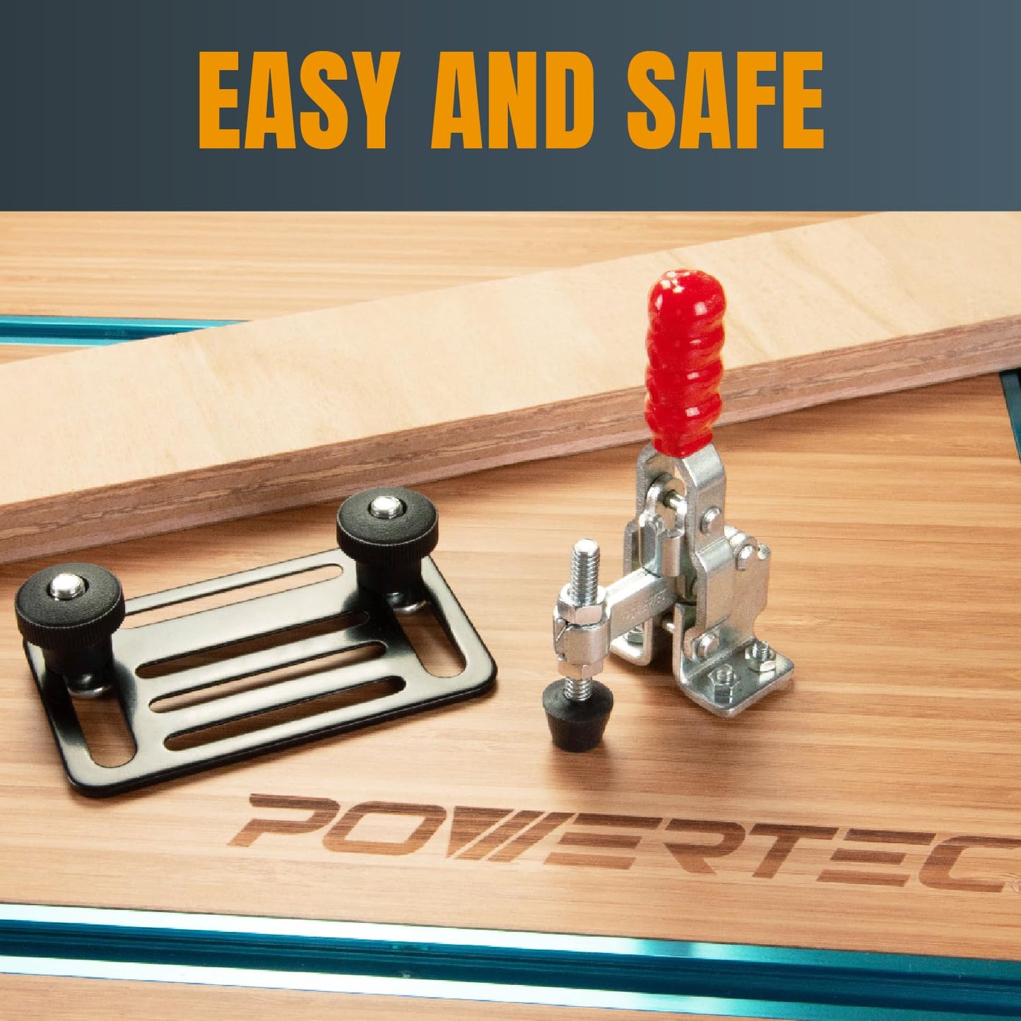 POWERTEC 2PK Toggle Clamp, 500 lbs Holding Capacity, 12130 Quick Release Vertical Clamps w/Antislip Rubber Pressure Tip for Woodworking Jigs and Fixtures, Welding, Drill Press, Crosscut Sled (20335)