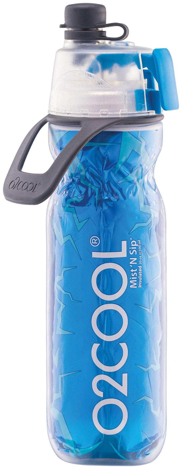 O2COOL Arctic Squeeze Mist 'N Sip Insulated Bottle w/Silicone Spout Cover And Locking Misting Function - 20 oz, Crackle Blue