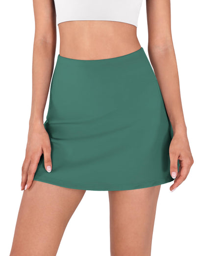 ODODOS Women's Athletic Tennis Skorts with Pockets Built-in Shorts Golf Active Skirts for Sports Running Gym Training, Green, Medium