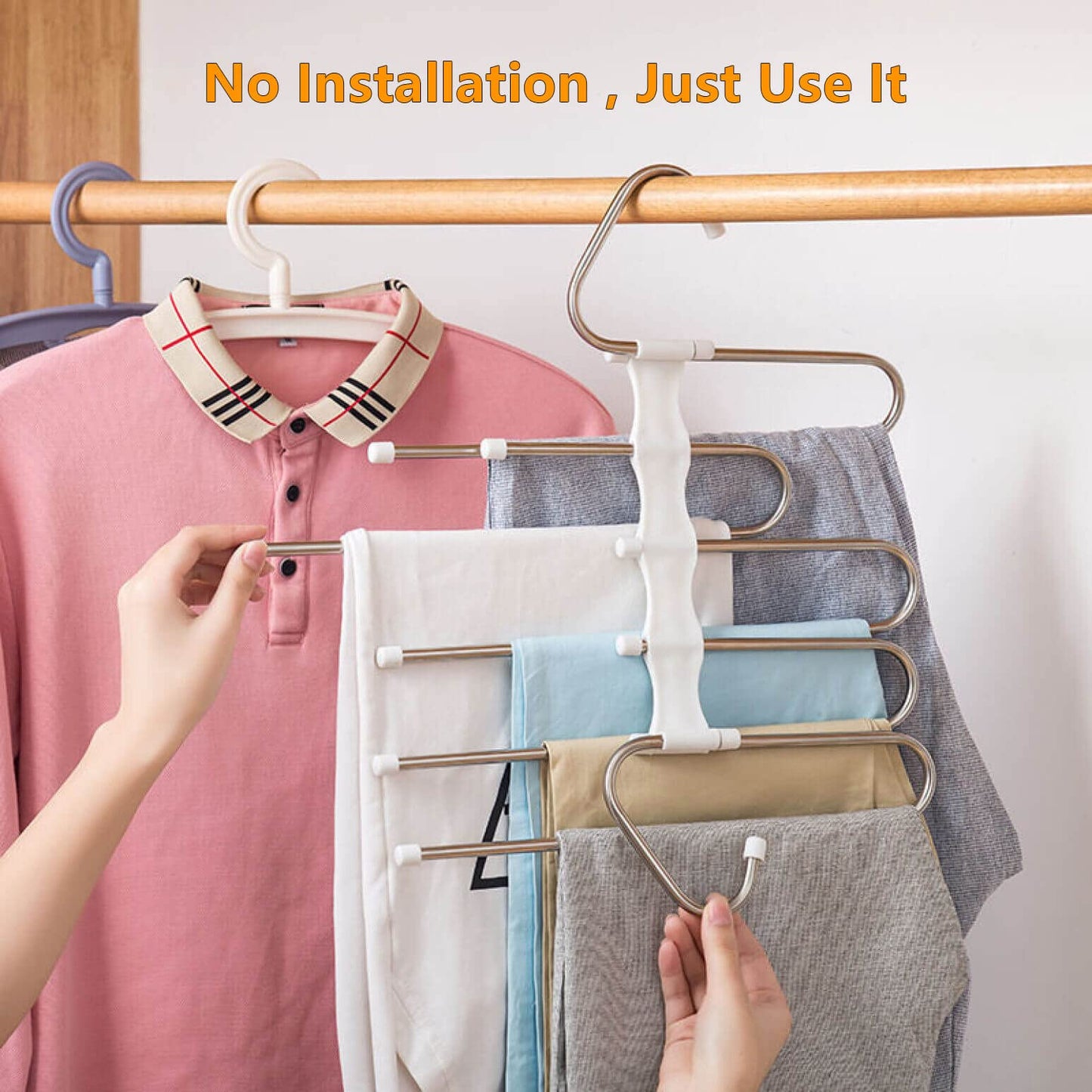 Kalimdor Pants Hangers 2 Pack Space Saving Metal Closet Organizer,Clothes Pants Hangers,Anti-Slip Design,Closet Organizers and Storage for Pants Jeans Skirts Scarf Legging