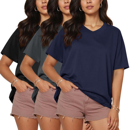 HLTPRO 3 Pack Oversized Tshirts for Women - Loose Fit Baggy Workout Tops Casual Summer Beach Vacation Plus Size Clothing