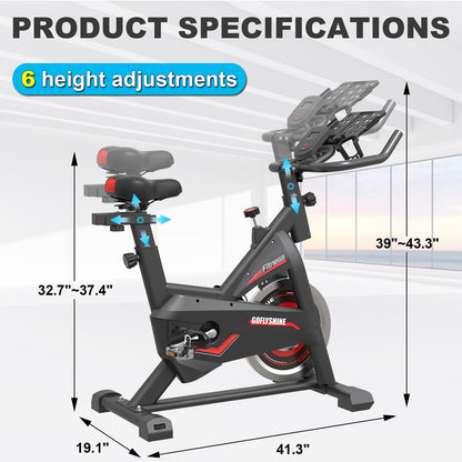 GOFLYSHINE Exercise Bikes Stationary,Exercise Bike for Home Indoor Cycling Bike for Home Cardio Gym,Workout Bike with pad Mount & LCD Monitor,Silent Belt Drive (Black-red)