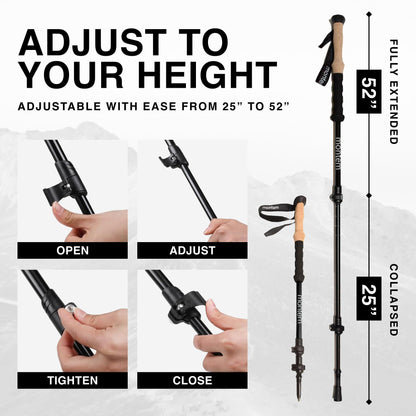 Montem Ultra Strong Trekking, Walking, and Hiking Poles - One Pair (2 Poles) - Collapsible, Lightweight, Quick Locking, Weather-Resistant and Ultra Durable (Black (EVA Foam Grip))
